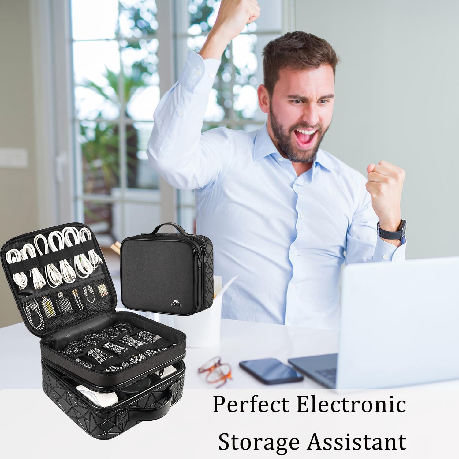 MATEIN Cable Organizer Bag, Waterproof Travel Electronic Storage with Adjustable Divider, Shockproof Portable Double Layer Tech Bag Carrying Case for Cord, Earbuds, Charger, SD Card, DJ Gifts, Black - Image 9