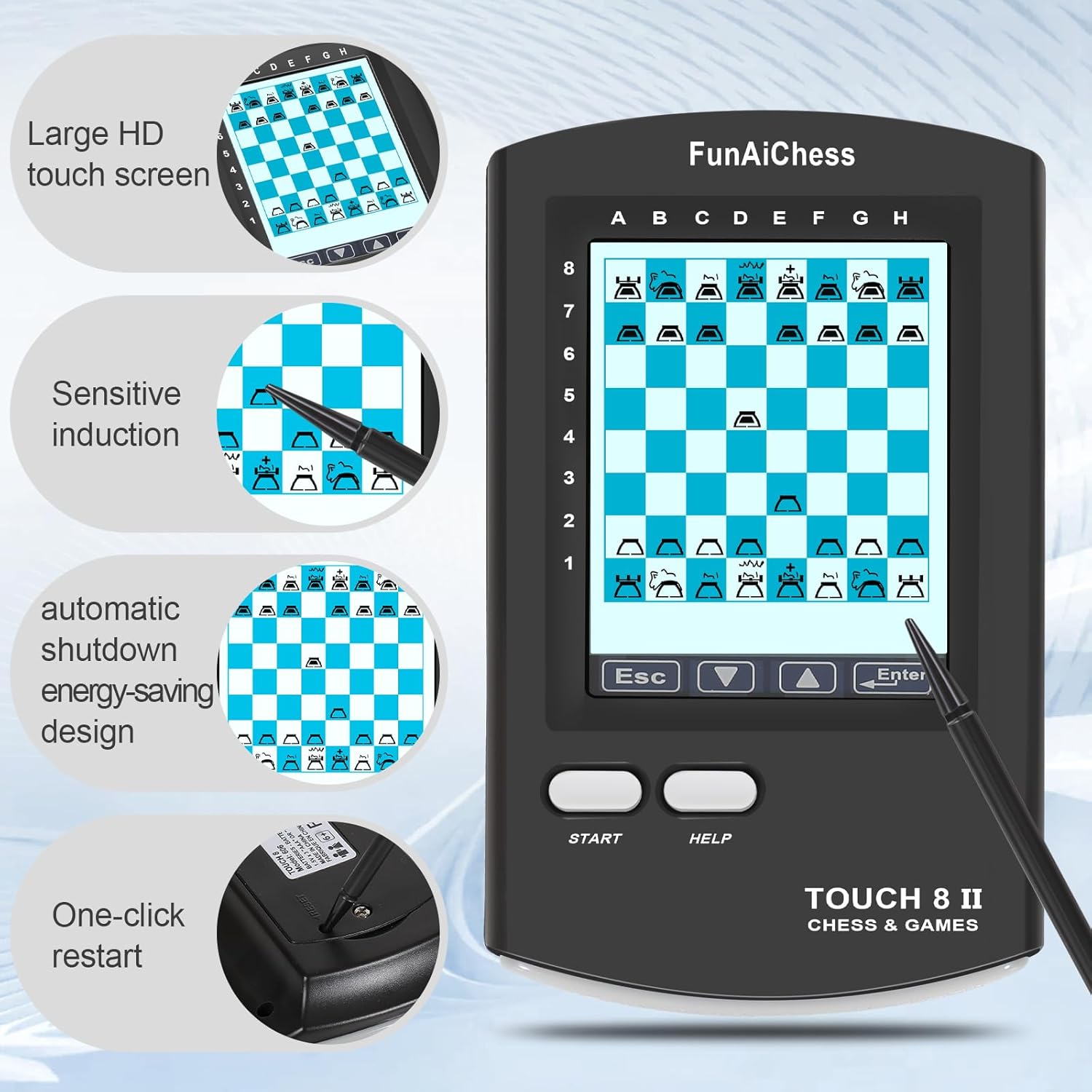 Handheld Electronic Chess Board 8 in 1 Touch Chess Computer Game Ai Chess Up Smart Electronic Chess Set for Adults, Kids,and Beginners Learn and Travel with Stylus Large LCD Display Gift - Image 7