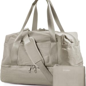 Weekender Bags for Women, BAGSMART Travel Duffel Bags with Shoe Compartment,Personal Item Travel Bag for Airlines, Carry on Overnight Tote Bag with Toiletry Bag(Beige,2pcs)