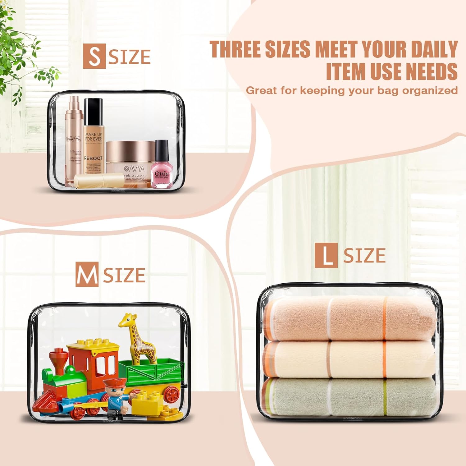 3 Pack Clear Toiletry Bag, TSA Approved Makeup Pouch Water Resistant Portable Travel Organizer, Carry On PVC Cosmetic for Airport Airline Complian - Image 6
