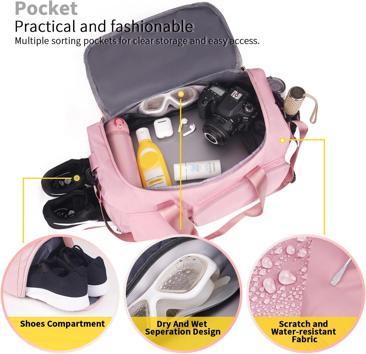 FIORETTO Women's Gym Duffle Bag with Shoes Compartment, 37L Capacity, Ideal for Travel, Gym, Sports, Duffel, Weekender - Image 4