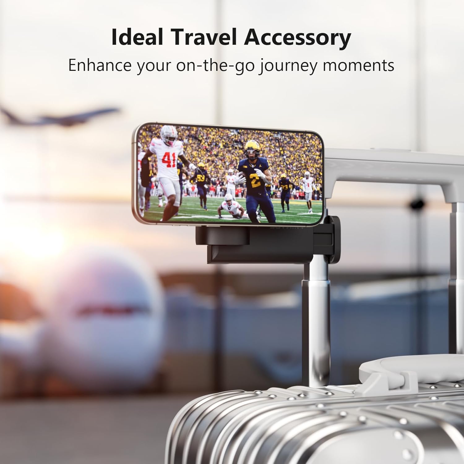 MiiKARE Airplane Travel Essentials Magnetic Phone Holder, Universal Handsfree Phone Mount for Flying with 360 Degree Rotation, Travel Must Haves Phone Stand for Desk, Tray Table, Black - Image 4