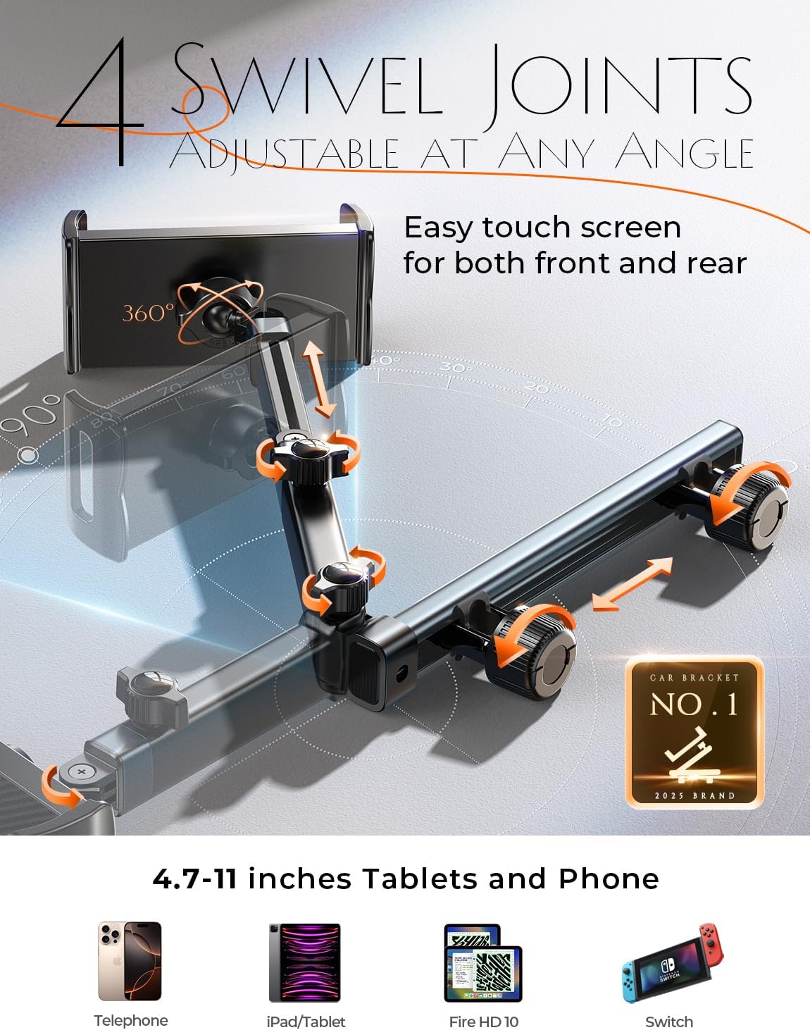 LISEN 3 in 1 for iPad Holder for Car Accessories for Women Interior Road Trip Essentials Camping Tablet Holder Backseat Car Organizer Car TV for Backseat Headrest iPad Car Mount Kids Fire Tablet - Image 3