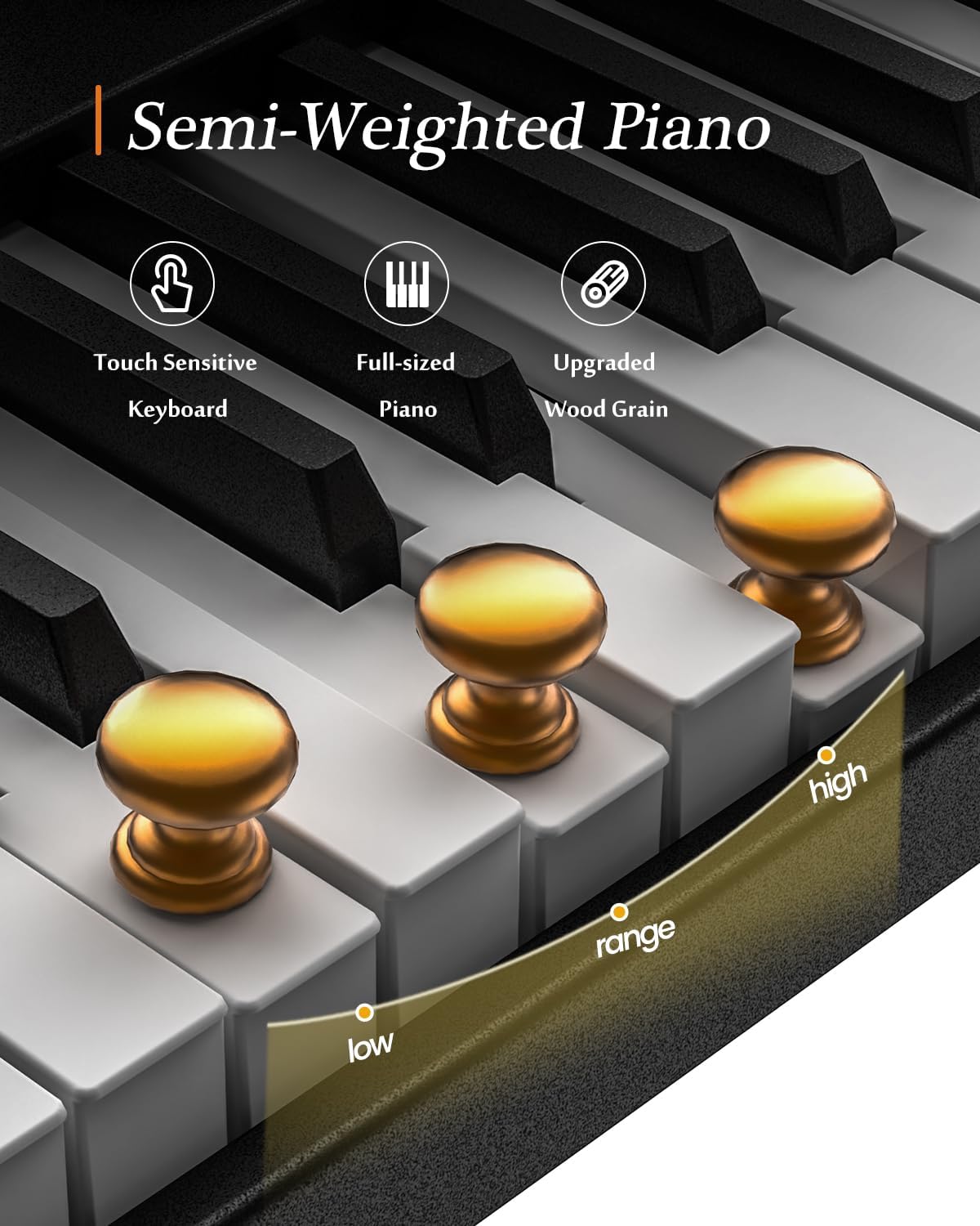 Portable Piano Keyboard, Semi-Weighted Folding Digital Piano 88 Key, Full Size, Wood Grain, Electric Piano Keyboard w/MIDI Bluetooth, Suitable for Adult, Toddler, Kids - Image 3