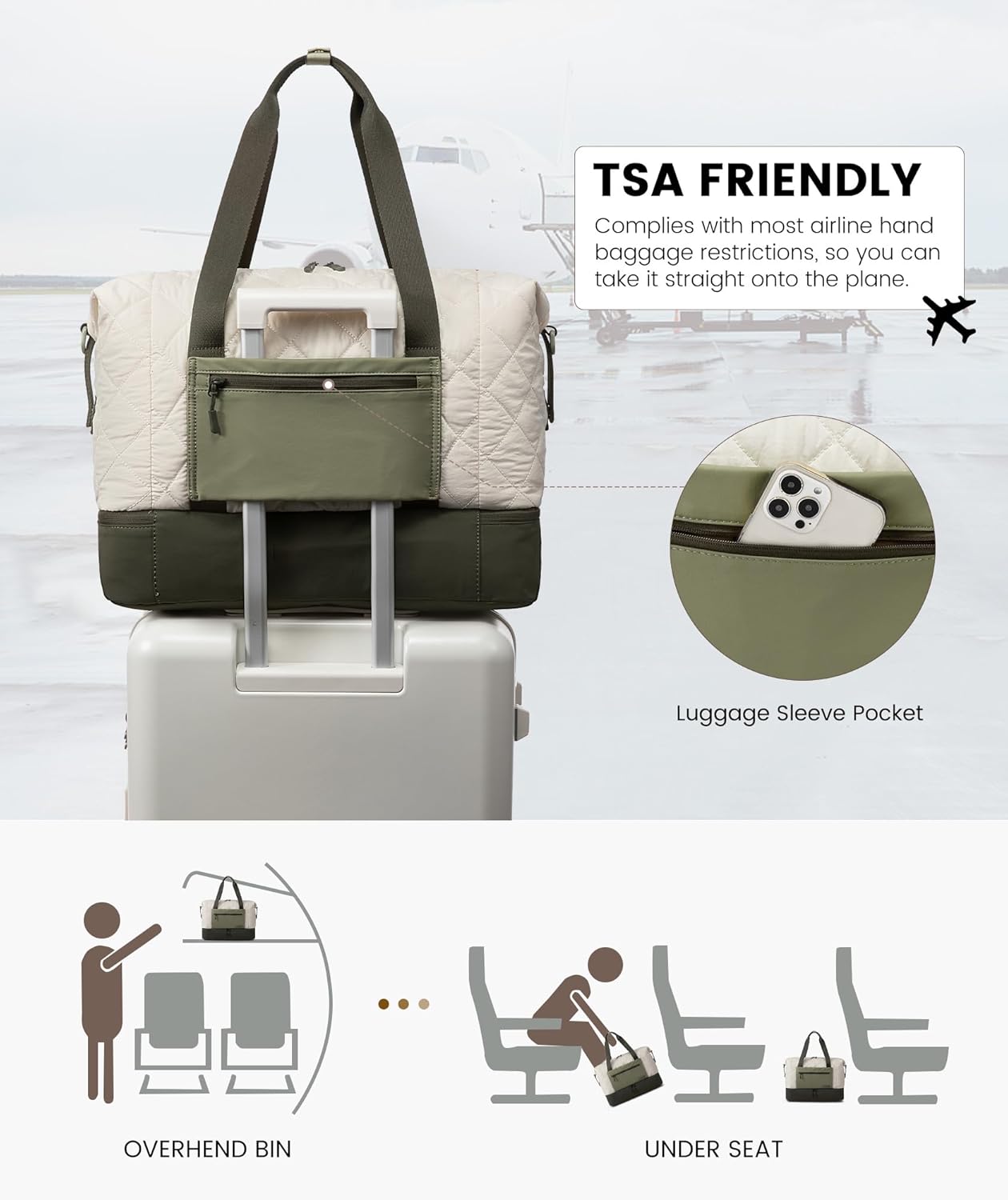 LOVEVOOK Weekender Bags for Women, Puffer Travel Duffel Bags for Woman, Large Hospital Bag for Women Labor Delivery with Shoe Compartment, Carry On Overnight Bag, Personal Item Travel Bag for Airplane - Image 6