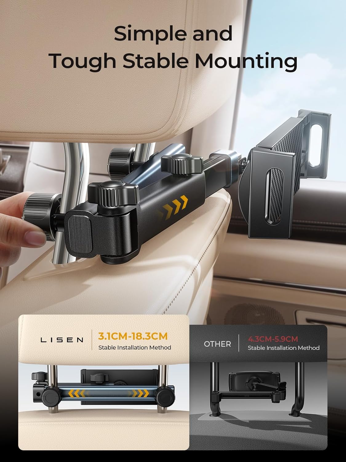 LISEN 3 in 1 for iPad Holder for Car Accessories for Women Interior Road Trip Essentials Camping Tablet Holder Backseat Car Organizer Car TV for Backseat Headrest iPad Car Mount Kids Fire Tablet - Image 7