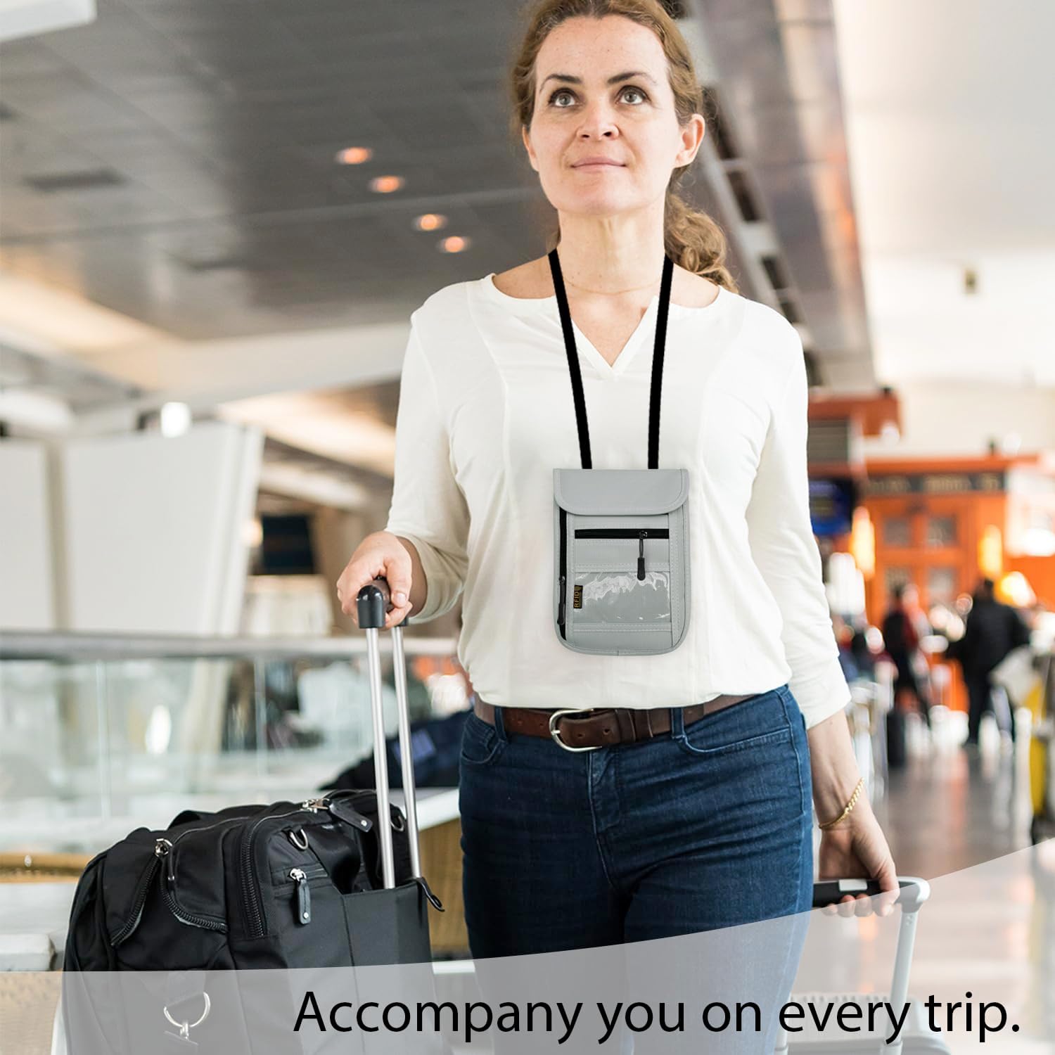 RFID Blocking Travel Neck Wallet Pouch and Passport Holder, Travel Neck Pouch Passport Holder for Women & Men - Gray - Image 6