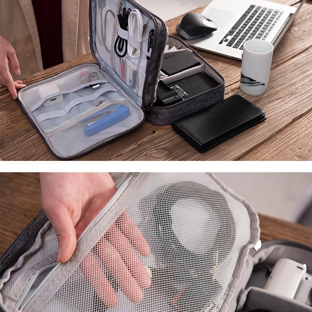 HCFGS Travel Electronics Organizer,Travel Cord Organizer Case,Tech Storage Bag Extra Large 3-Layers Universal Carry Cable Storage Bag for Phone, Cord, iPad (Grey) - Image 6