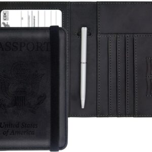 Passport Holder Combo,Leather Rfid Blocking Passport Id Organize Travel Wallet Cover Case Slot Passport Protectors Book for Girls Women Men(Black)