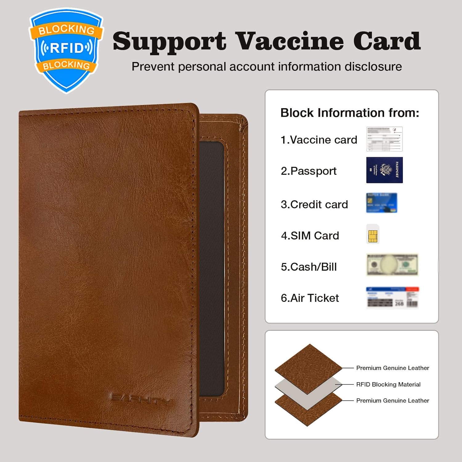 Premium Leather Passport Holder for Travel - RFID Blocking Passport Wallet for Men & Women, Passport Cover with Card Slots, ID Window - Business Travel, Airport Security, Gift for Travelers - Image 4