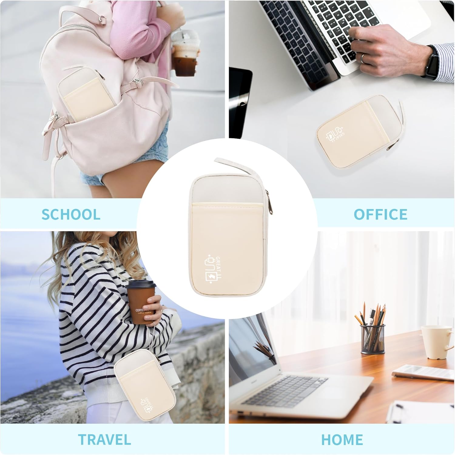 Electronics Travel Organizer,Portable Waterproof Electronic Travel Storage Bag for Small Charging Cord Storage,Charger,Small Electronics,SD Card etc,for Travel,Business -Beige - Image 7
