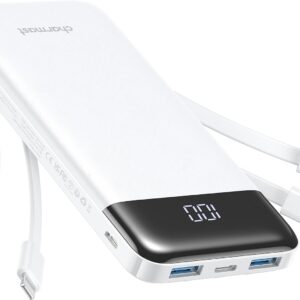 Portable Charger with Built in Cables, Portable Charger with Cords Wires Slim 10000mAh Travel Battery Pack 6 Outputs 3 Inputs 3A Fast Charging Power Bank for Samsung Google Pixel LG Moto iPhone iPad