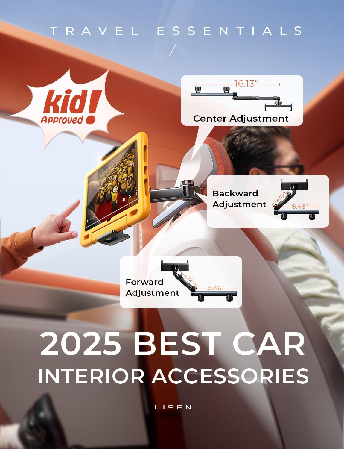 LISEN 3 in 1 for iPad Holder for Car Accessories for Women Interior Road Trip Essentials Camping Tablet Holder Backseat Car Organizer Car TV for Backseat Headrest iPad Car Mount Kids Fire Tablet - Image 2