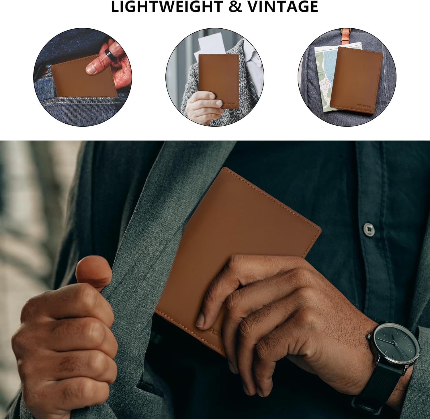 Premium Leather Passport Holder for Travel - RFID Blocking Passport Wallet for Men & Women, Passport Cover with Card Slots, ID Window - Business Travel, Airport Security, Gift for Travelers - Image 5