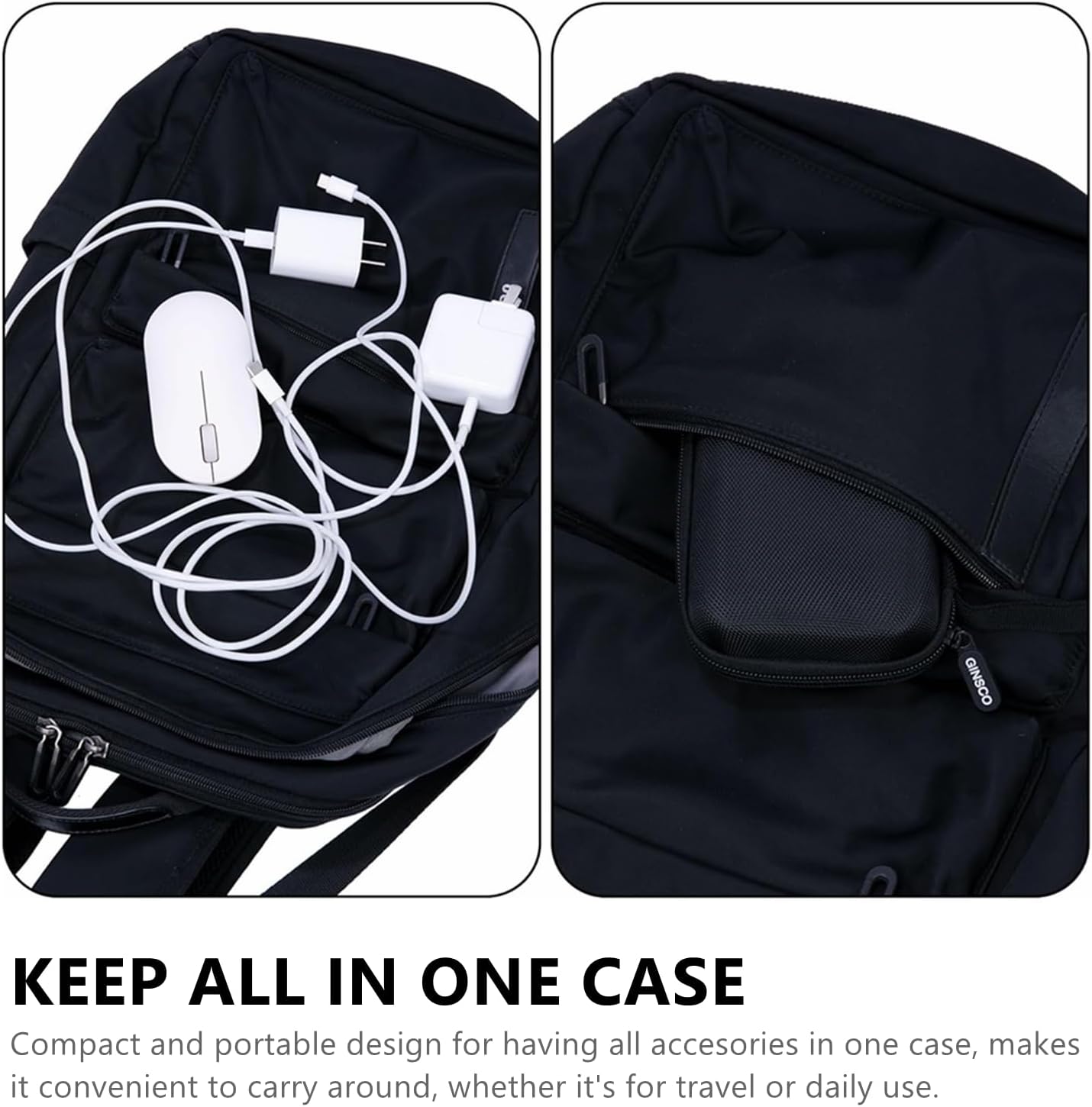 Ginsco Hard Shell Protection Case Electronic Accessories Organizer Pouch for MacBook Air/pro Adapter Chargers Cables Power Bank, for Sandisk Portable SSD Flash Disk SD Card (Black) - Image 3