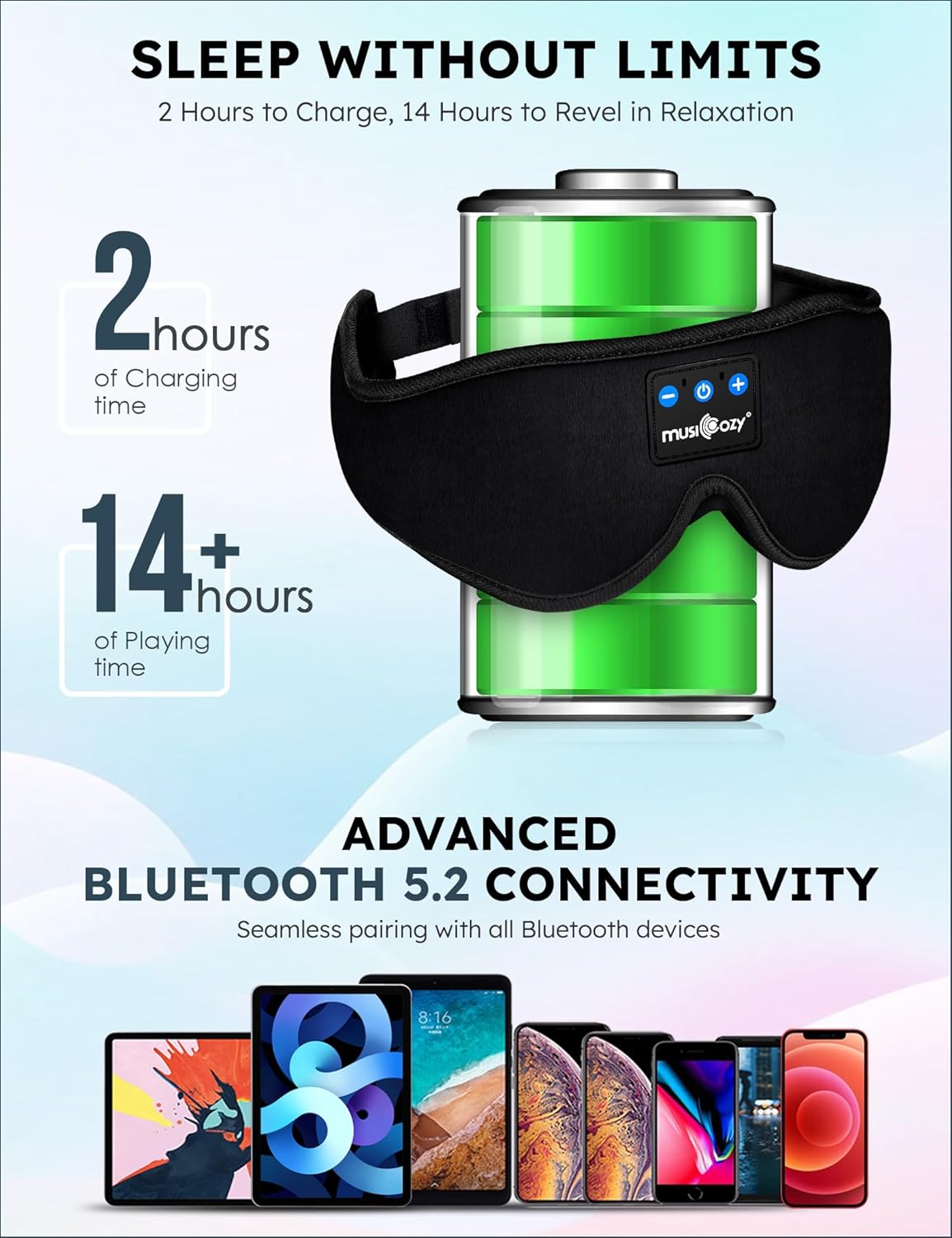 MUSICOZY Sleep Headphones, Bluetooth 5.4 Sleep Mask Headband Headphones Sleeping Eye Mask, Wireless Music Earbuds Earphones with HD Headphones Ultra-Thin Stereo Speakers for Side Sleepers Men Women - Image 3