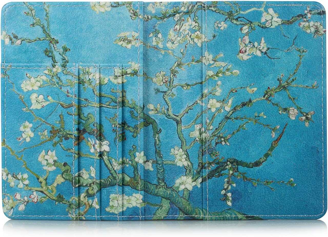 Passport Holder, Slim Travel Wallet RFID Blocking Card Case Passport Cover Protector Travel Essentials with Credit Card Slots Pockets for Women/Men, Almond Blossom Tree - Image 9