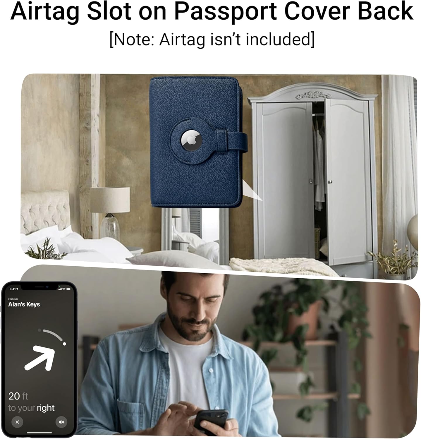 Passport Holder for Travel RFID and Airtag Slot for Women/Men, Faux Leather Passport Holder & Travel Wallet with Security Luggage Tag (Navy Blue) - Image 6