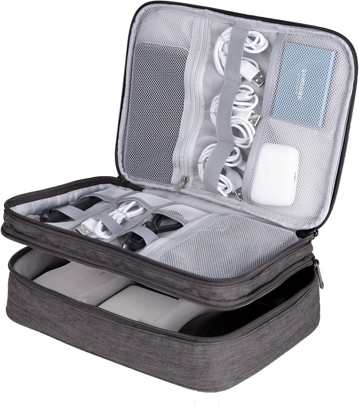 LENTION Cable Electronics Organizer Bag Pouch, Travel Accessories Carry Case Waterproof Double Layers All-in-One Storage Bag Carrying for Cord, Charger, Power Bank, Earphone Grey