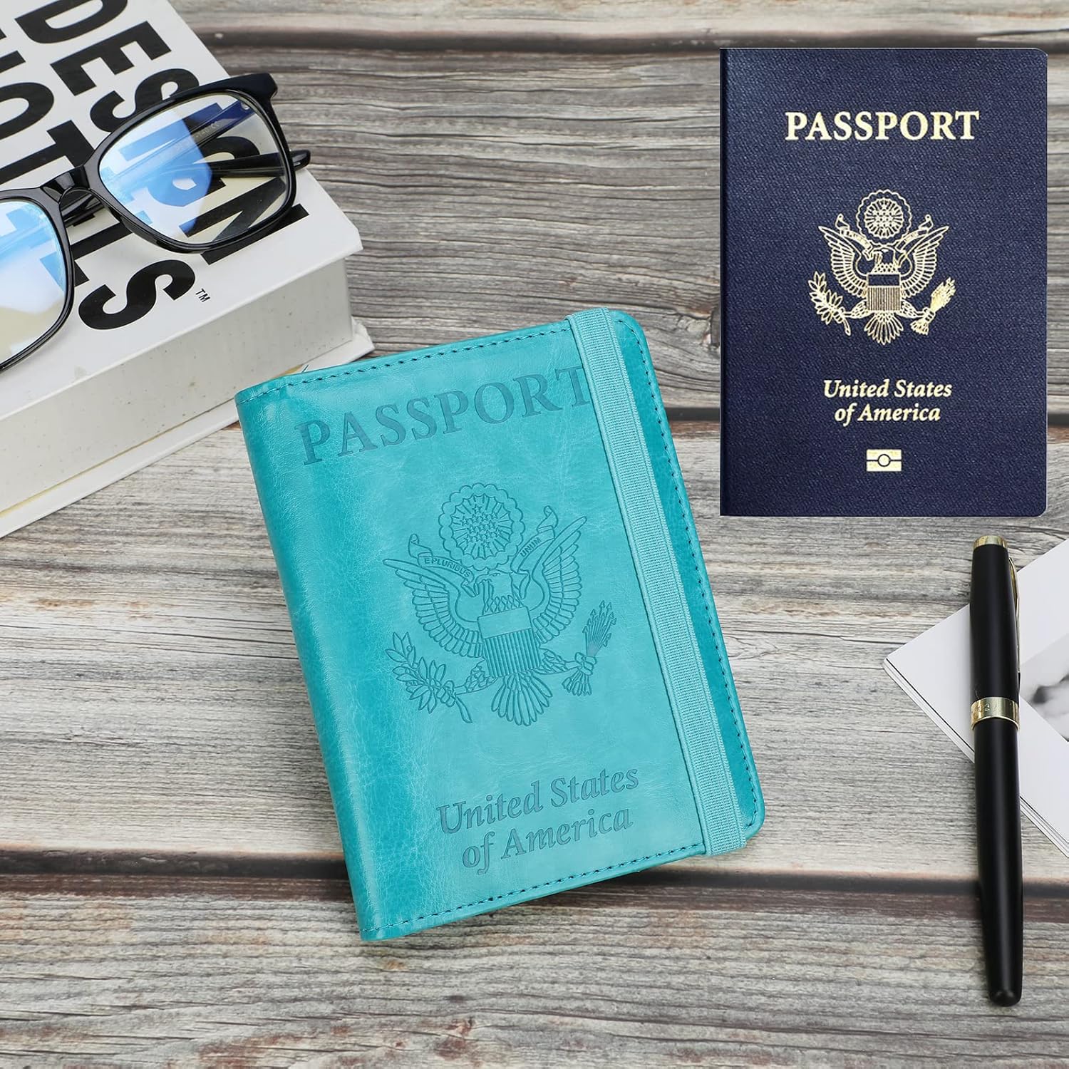 GDTK Leather Passport Holder Cover Case RFID Blocking Travel Wallet (Sky Blue) - Image 5