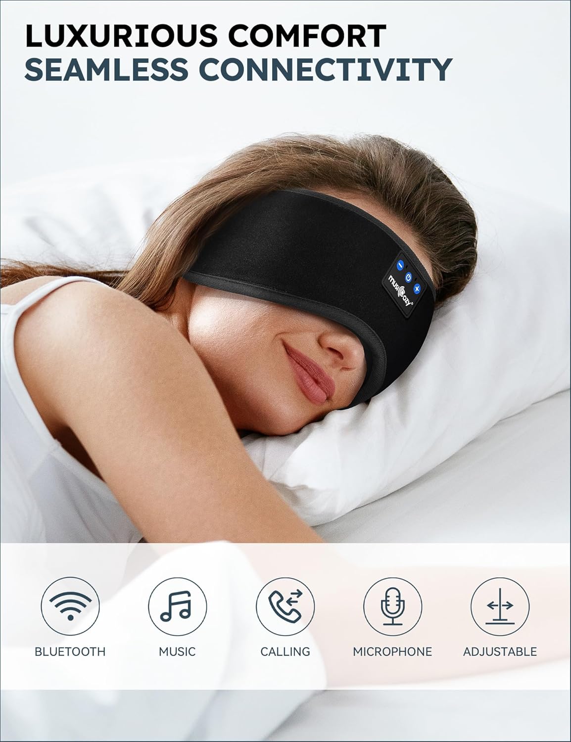 MUSICOZY Sleep Headphones, Bluetooth 5.4 Sleep Mask Headband Headphones Sleeping Eye Mask, Wireless Music Earbuds Earphones with HD Headphones Ultra-Thin Stereo Speakers for Side Sleepers Men Women - Image 2
