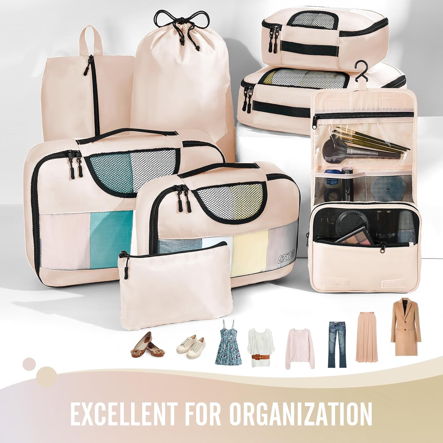 Veken 8 Set Packing Cubes, Travel Gifts for Women Mom, Carry on Suitcase Organizer Bags with Hanging Toiletry Bag and Large Laundry Bag, Travel Essentials Luggage Accessories for Cruise Ship - Image 2