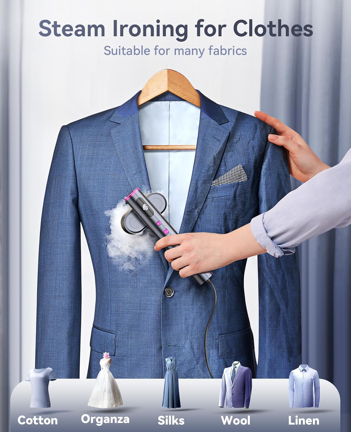 Jack & Rose Travel Steamer for Clothes,110-220V Portable Steamer,15s Heat Up,Steamer & Iron 2 In 1, Travel Size Garment Steamer,Large Ceramic Heat Panel,for Global & Europe Traveling - Image 5