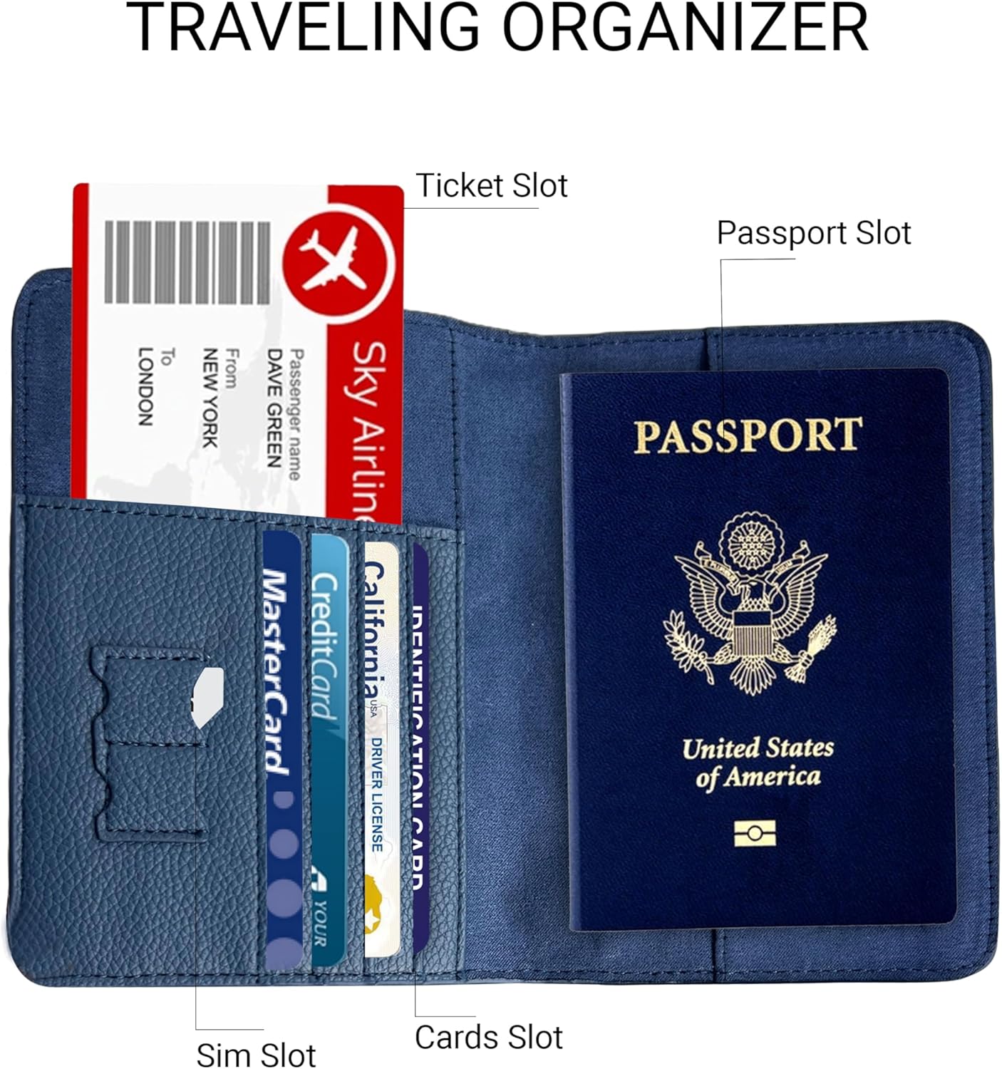 Passport Holder for Travel RFID and Airtag Slot for Women/Men, Faux Leather Passport Holder & Travel Wallet with Security Luggage Tag (Navy Blue) - Image 3