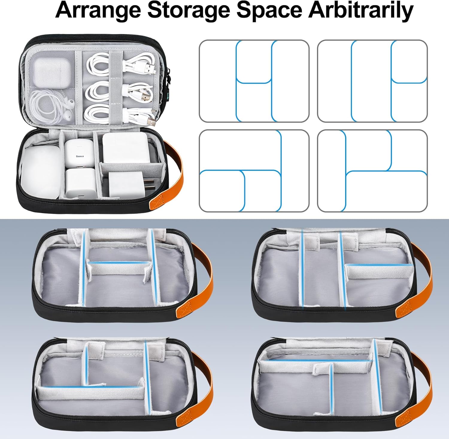 Lacdo Electronics Organizer Travel Case, Travel Bag Cable Organizer for Essentials, Water Resistant Tech Accessories Carry Storage for Cord, Phone, Cables, Airpods, USB Flash Drive, Daily Items, Black - Image 4