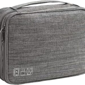 2 Layer Electronic Organizer,Cable Travel Organizer Bag, Electronic Accessories Travel Case For Adapter Plugs,Cable, Gadgets, Cord, Charger, Phone, Earphone, Large (Grey)