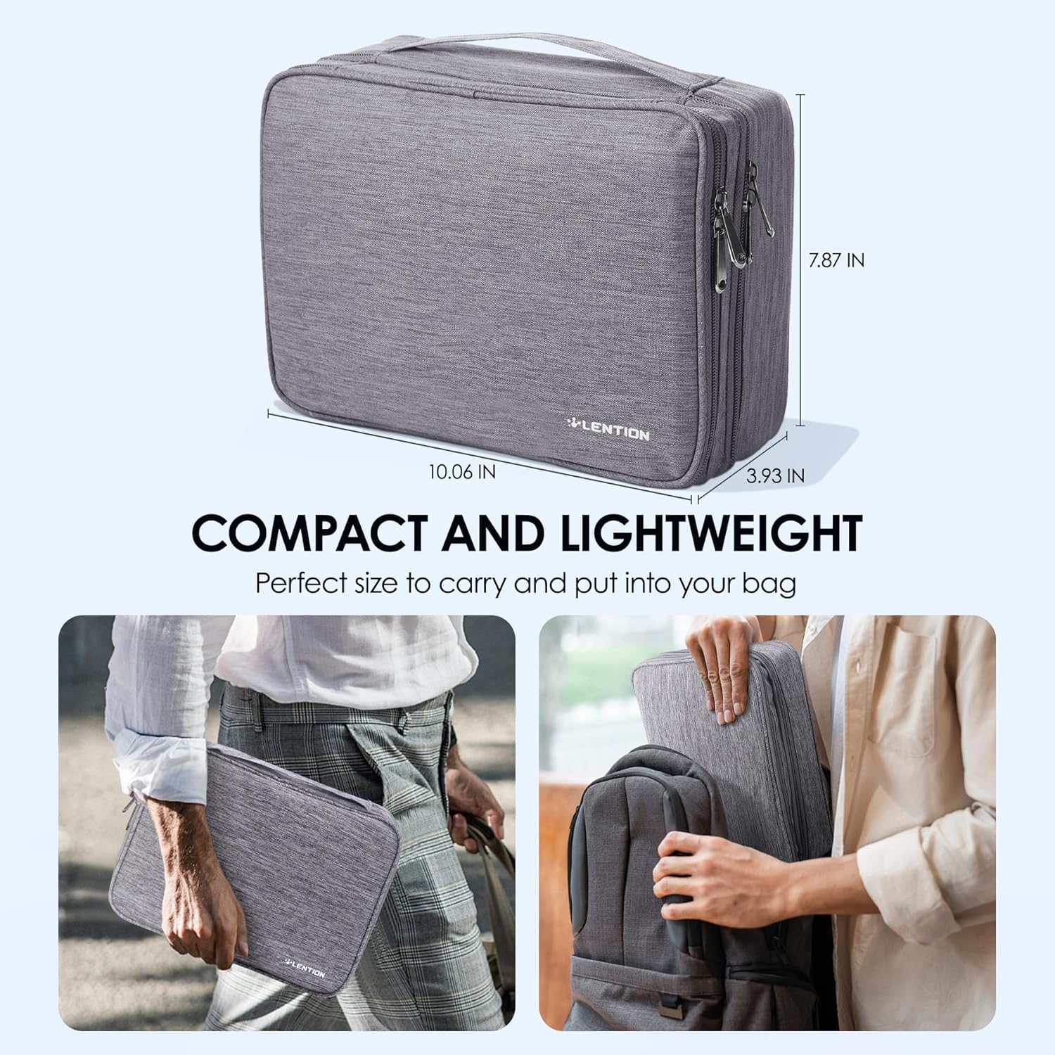 LENTION Cable Electronics Organizer Bag Pouch, Travel Accessories Carry Case Waterproof Double Layers All-in-One Storage Bag Carrying for Cord, Charger, Power Bank, Earphone Grey - Image 5