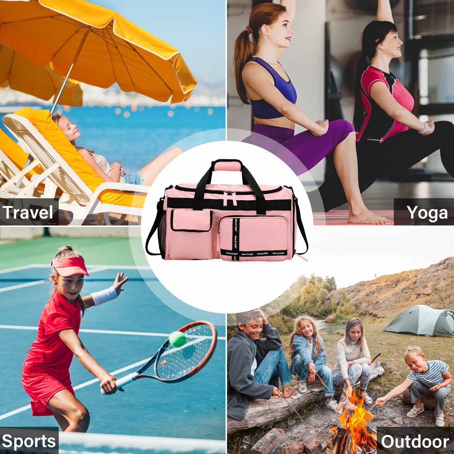 MAXTOP Gym Bag for Women Travel Duffle Carry On Tote Weekender Bag Large Capacity Pink Overnight Bag With Shoe Compartment Gym Tote with Dry and Wet Separation - Image 8