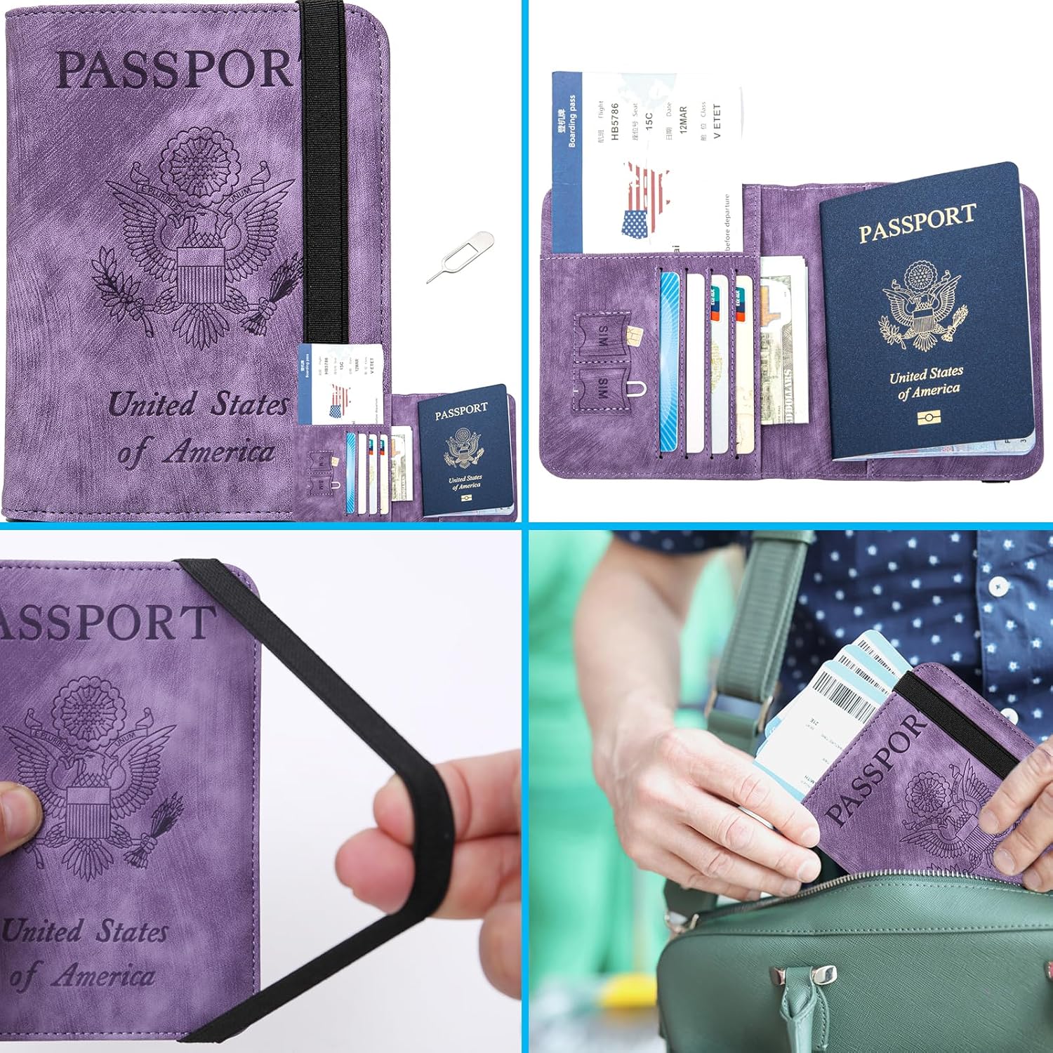 Passport Holder for travel - Cover Wallet -Travel Essentials RFID Blocking Travel Accessories for Women Men (violet) - Image 4