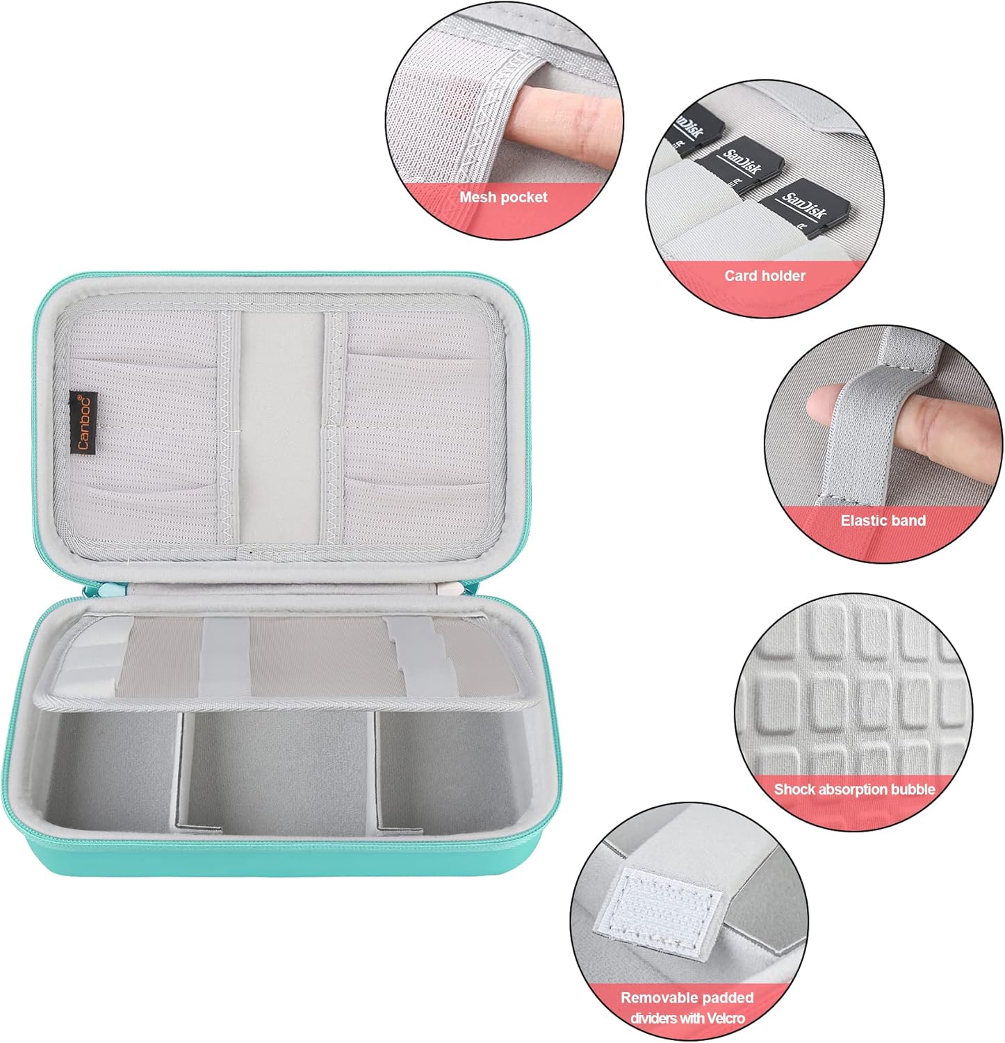 Hard Electronic Organizer Travel Case Electronics Accessories Cable Gadget Wire Storage Bag Double Layer Shockproof Box for Charger, Cord, Flash Drive, Apple Pencil, Power Bank, Turquoise - Image 4