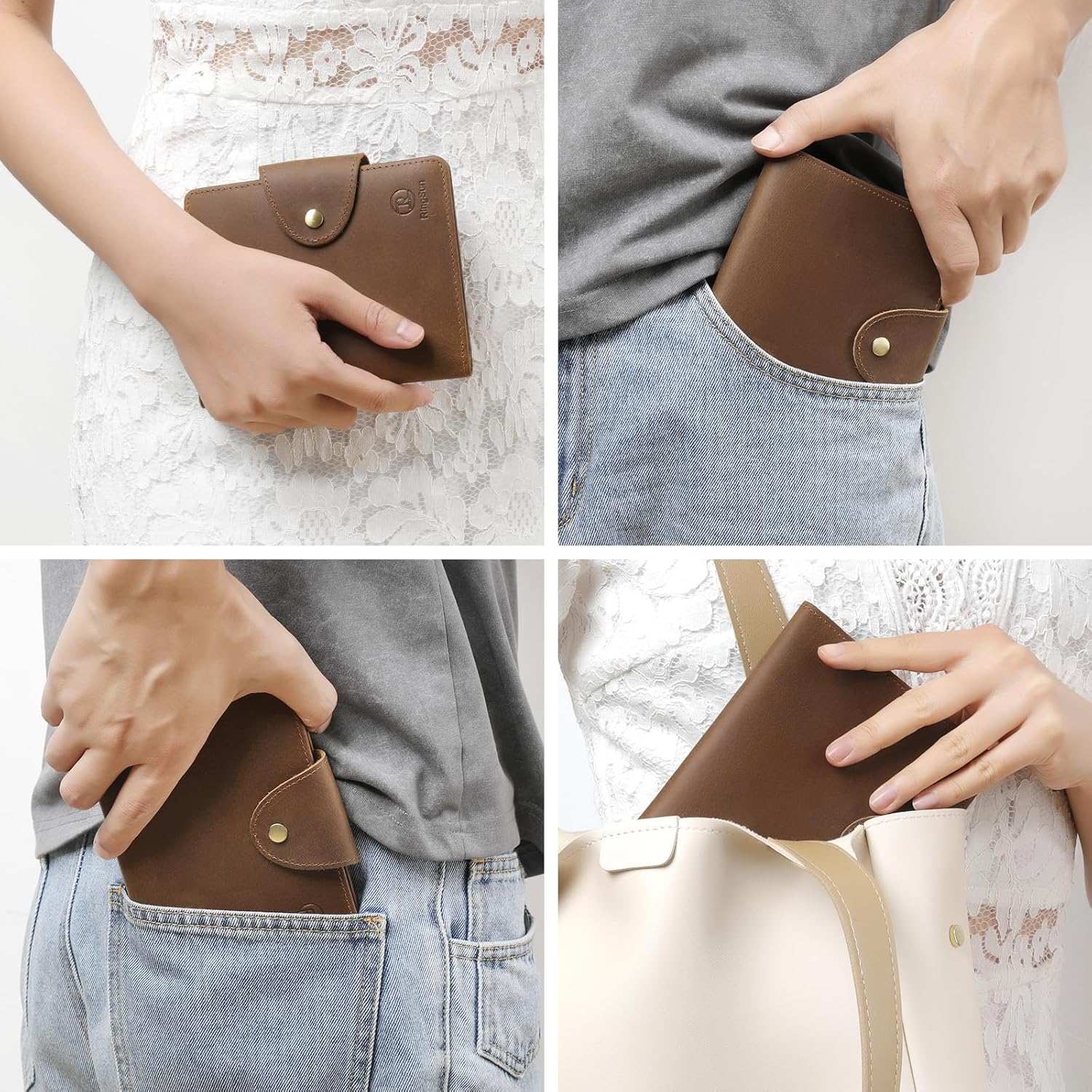 Ringsun Leather Passport Wallet for Men Women, RFID Passport Holder Case Travel Passport Cover for Family - Image 6