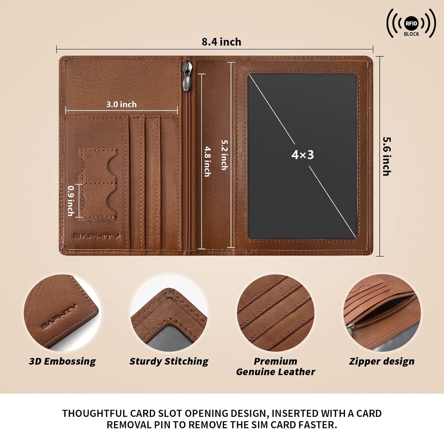 Premium Leather Passport Holder for Travel - RFID Blocking Passport Wallet for Men & Women, Passport Cover with Card Slots, ID Window - Business Travel, Airport Security, Gift for Travelers - Image 3