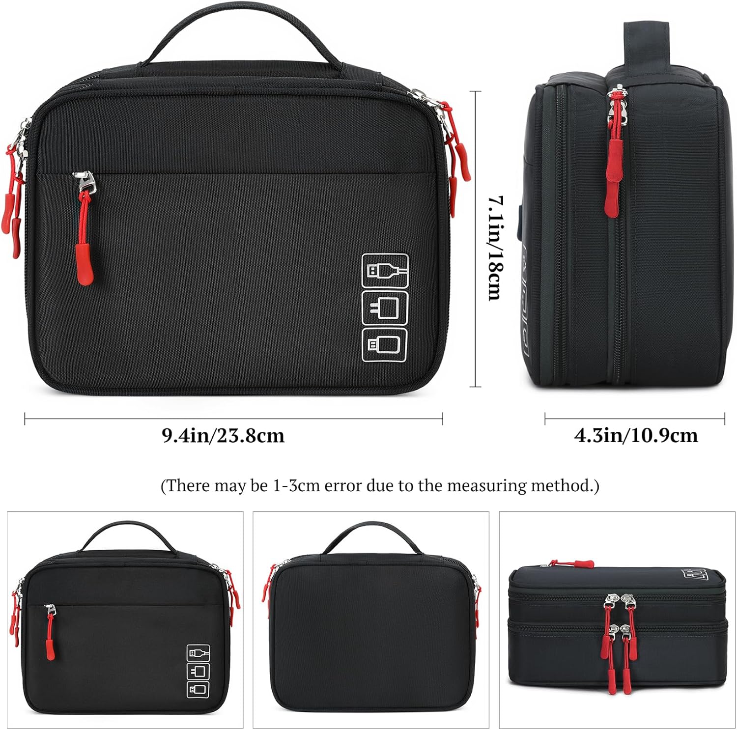 MIRLEWAIY Travel Charger Cable Organizer Portable Electronics Accessories Carrying Bag Waterproof Cord Storage Case Double Layer for Hard Drives, Phone, USB, SD Card, Black - Image 3