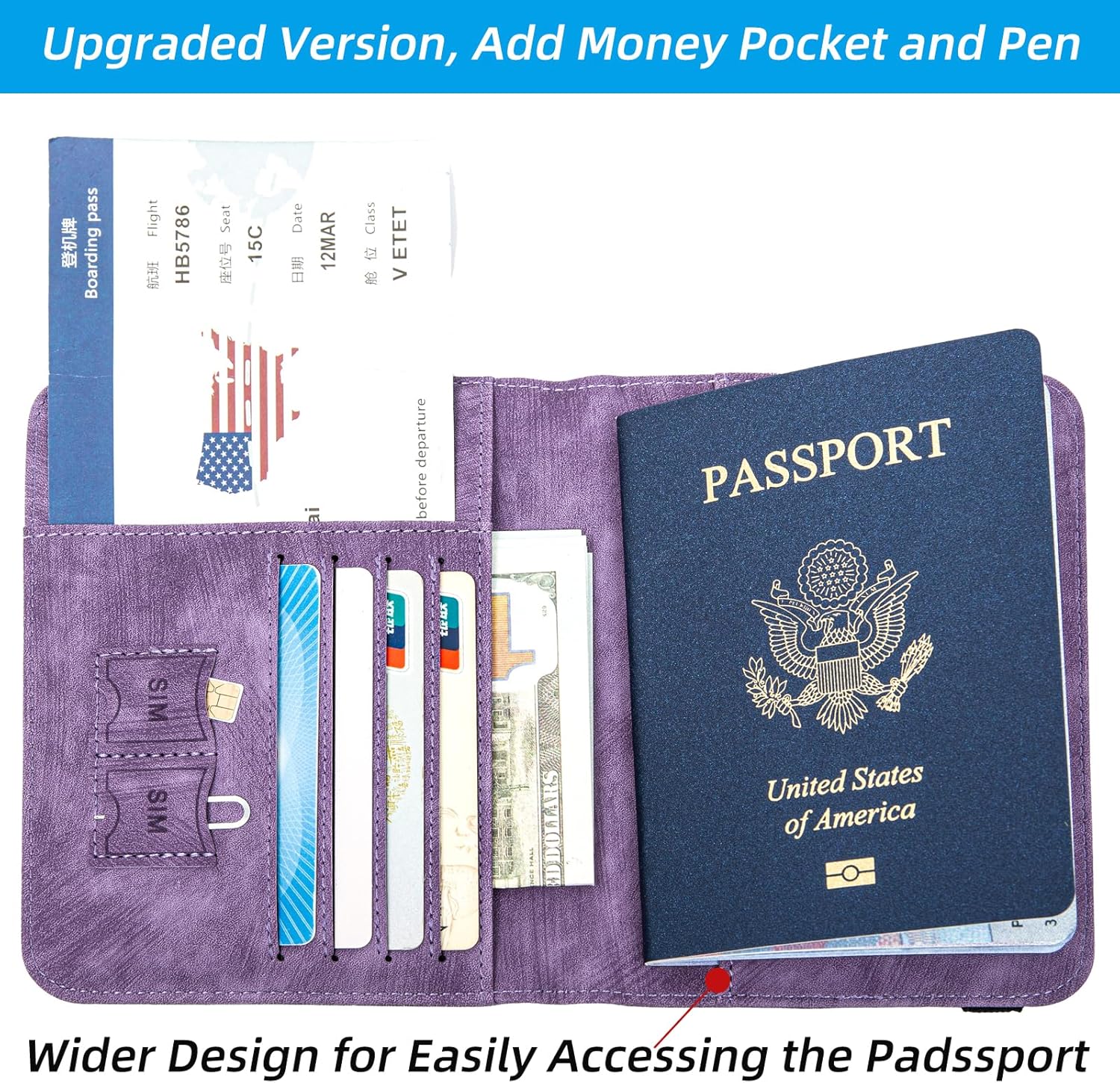 Passport Holder for travel - Cover Wallet -Travel Essentials RFID Blocking Travel Accessories for Women Men (violet) - Image 2