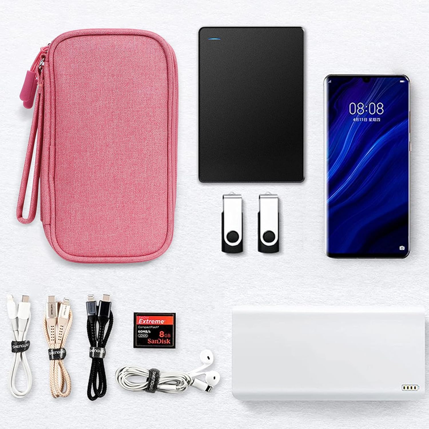 Skycase Electronic Organizer Travel Case - Waterproof Travel Cord Pouches for Organization, Cable Organizer, All-in-One Double Layers Storage Bag for Accessories, Charger, Cable, Pink - Image 7