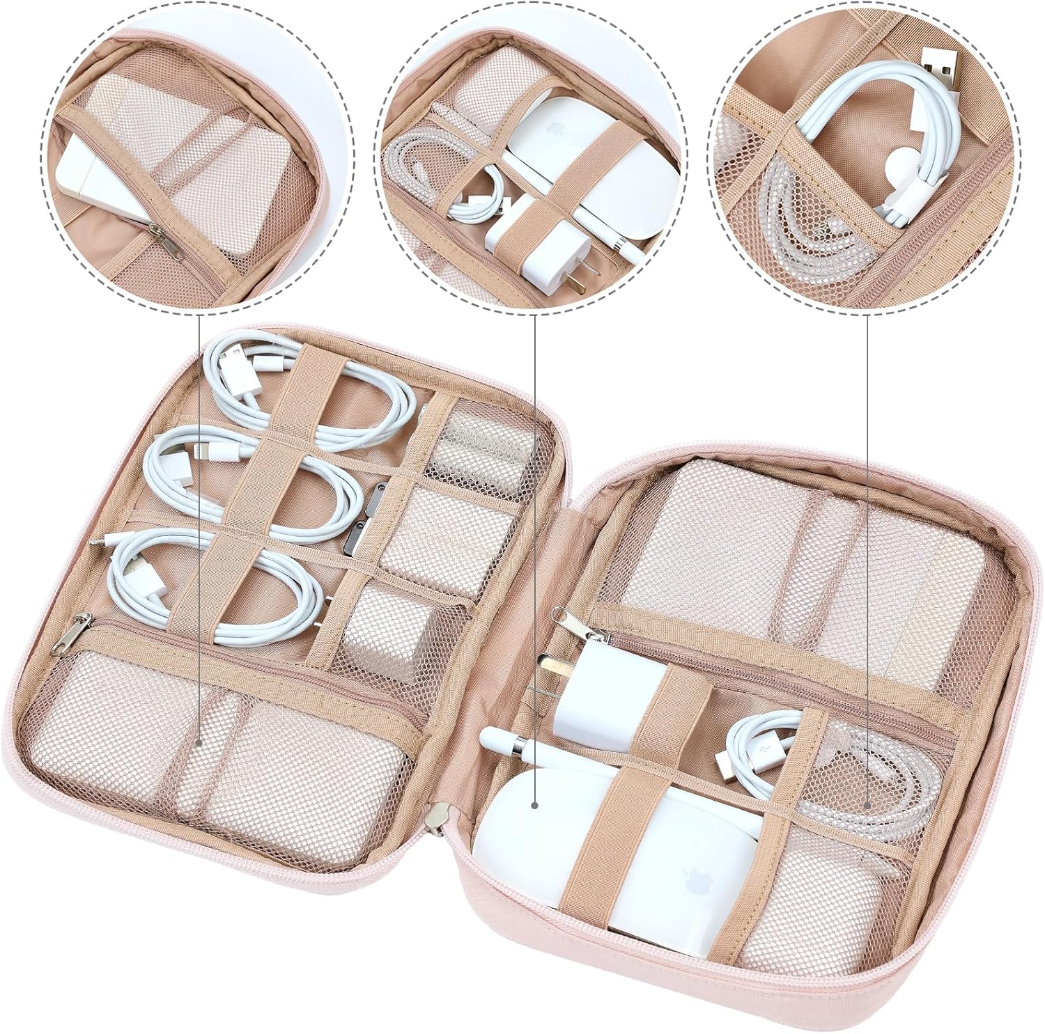 NISHEL Travel Cord Organizer Case, Tech Electronic Bag, Essentials for Charger, Cable, Phone, Hard Drive, USB, SD Card, Pink - Image 3