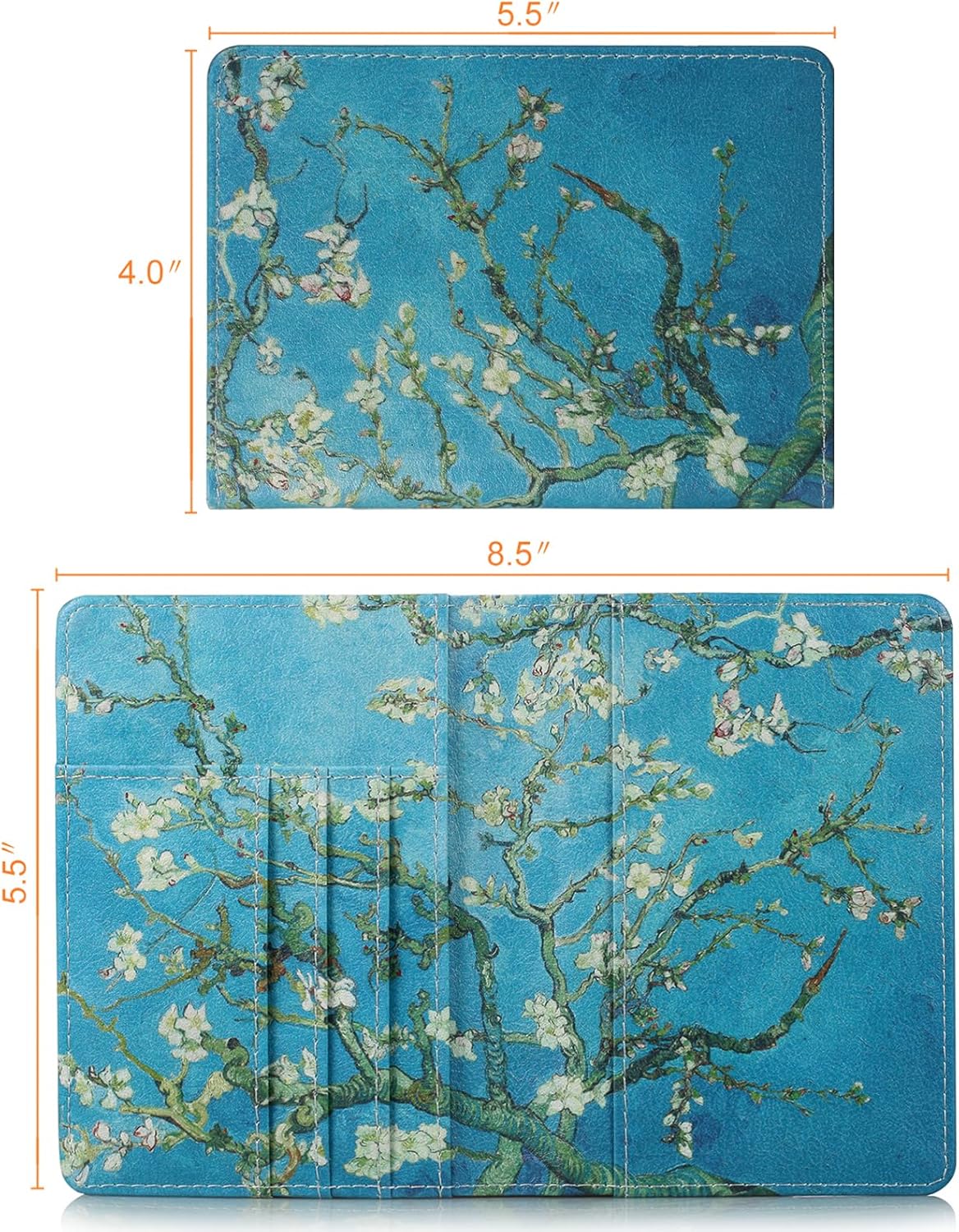 Passport Holder, Slim Travel Wallet RFID Blocking Card Case Passport Cover Protector Travel Essentials with Credit Card Slots Pockets for Women/Men, Almond Blossom Tree - Image 7