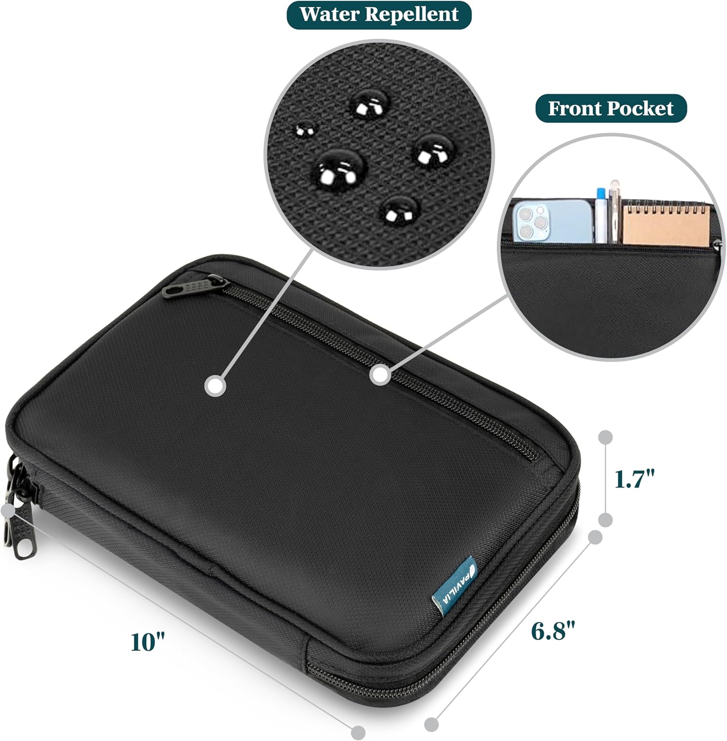 PAVILIA Soft Electronic Organizer Travel Case, Travel Cord Organizer Bag, Small Cable Tech Storage Pouch, Travel Accessories Essentials Must Haves for Mobile Phone, USB, Cord, Charger, Black - Image 2