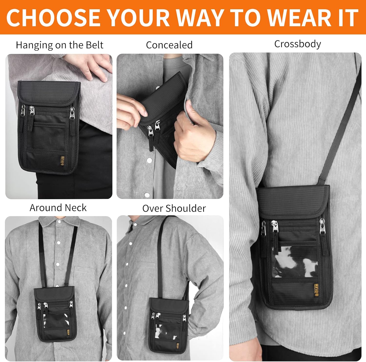 Neck Wallet for Travel,Passport Holder Neck Pouch for Men Women with Adjustable Neck Strap and RFID Blocking - Image 4