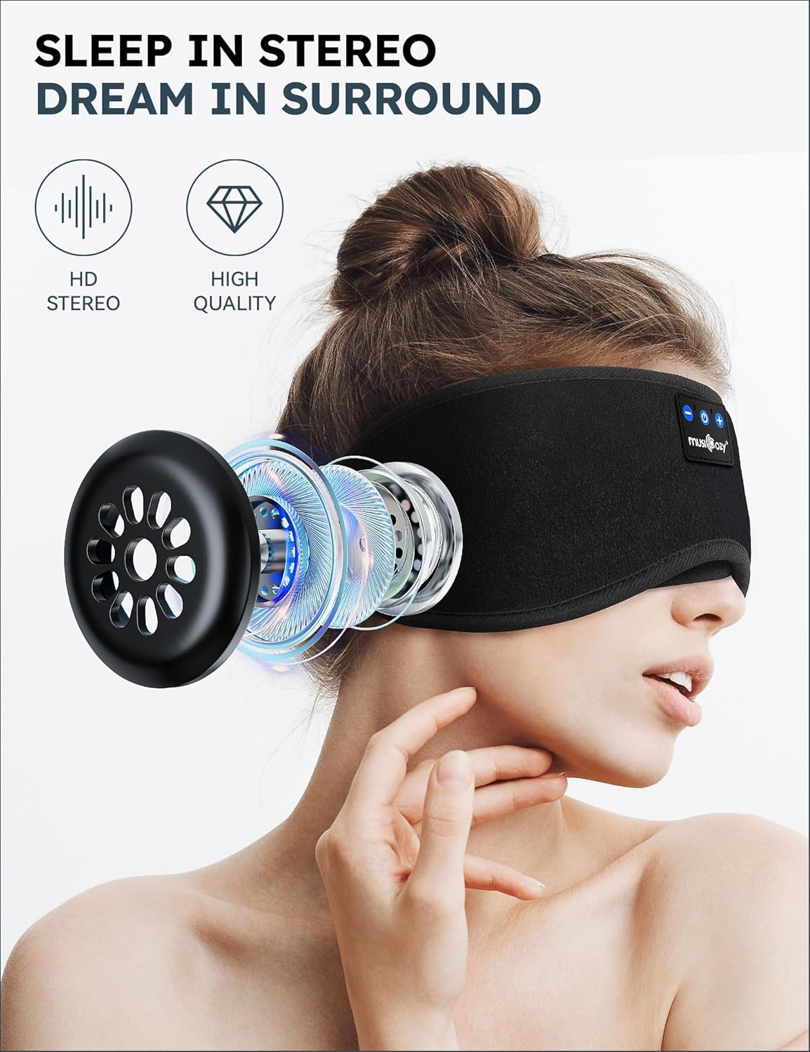 MUSICOZY Sleep Headphones, Bluetooth 5.4 Sleep Mask Headband Headphones Sleeping Eye Mask, Wireless Music Earbuds Earphones with HD Headphones Ultra-Thin Stereo Speakers for Side Sleepers Men Women - Image 4