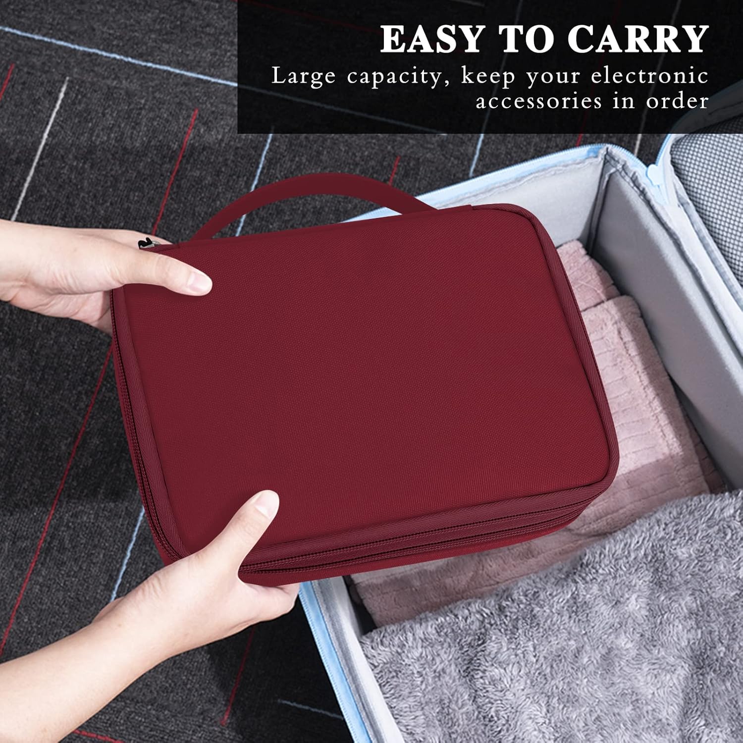 FYY Electronic Organizer, Travel Cable Organizer Bag Pouch Electronic Accessories Carry Case Portable Waterproof Double Layers All-in-One Storage Bag for Cable, Cord, Charger, Phone, Hard Drive Red - Image 7