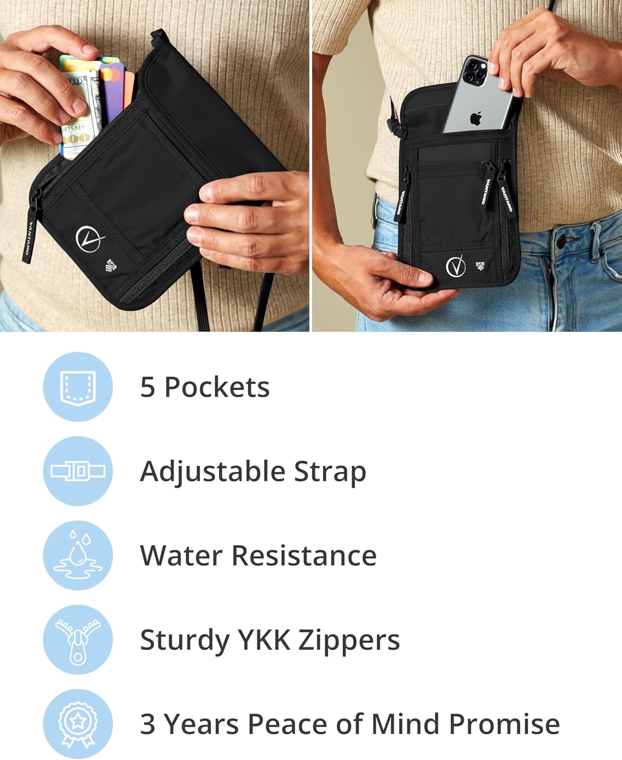 Premium Neck Wallet Travel Pouch and Passport Holder, RFID Protected, Fits Passport with cover. Passport Holder Neck For Men and Women - Image 5