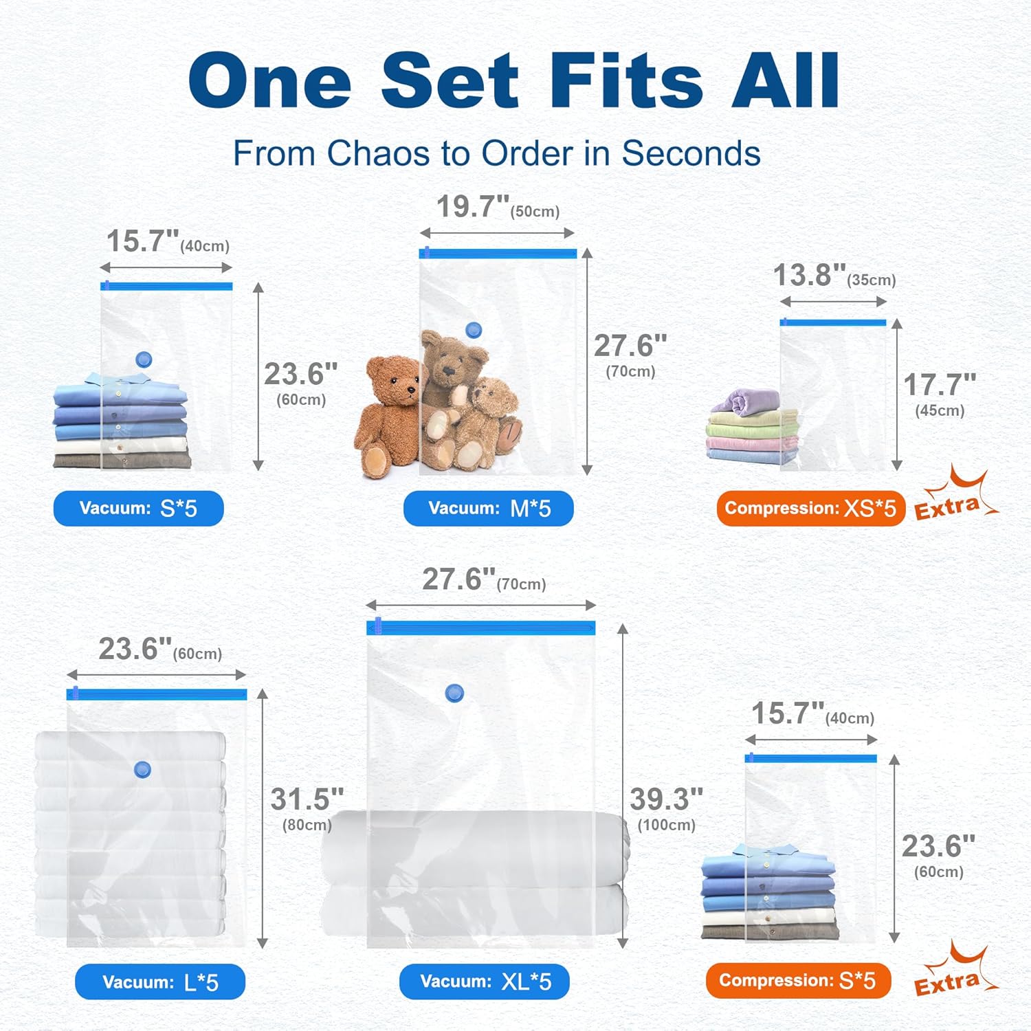 HOUSE DAY 30 Pack Vacuum Storage Bags with Electric Pump, 4 Sizes + 2 Roll-Up (5 Each), Space Saver Vacuum Seal Bags for Clothing, Bedding, Pillows, Travel – Airtight Seal, Reusable & Durable - Image 5