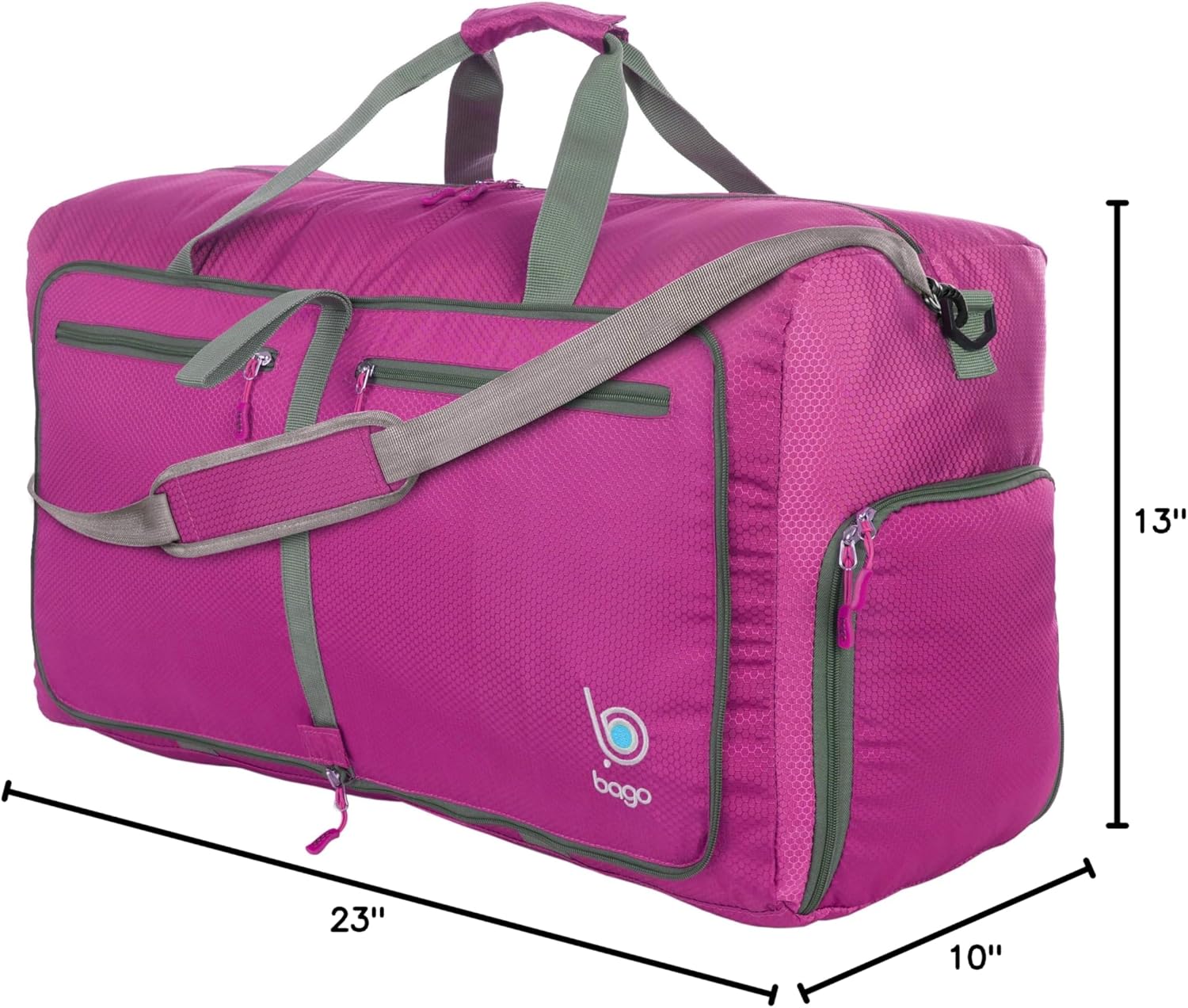 Bago Foldable Duffel Bags for Traveling Women & Men - 60L Medium Packable Duffle Bag for Travel with Shoe Compartment - Water Repellant, Heavy Duty, Lightweight Folding & Collapsible (Pink) - Image 10