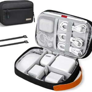 Lacdo Electronics Organizer Travel Case, Travel Bag Cable Organizer for Essentials, Water Resistant Tech Accessories Carry Storage for Cord, Phone, Cables, Airpods, USB Flash Drive, Daily Items, Black