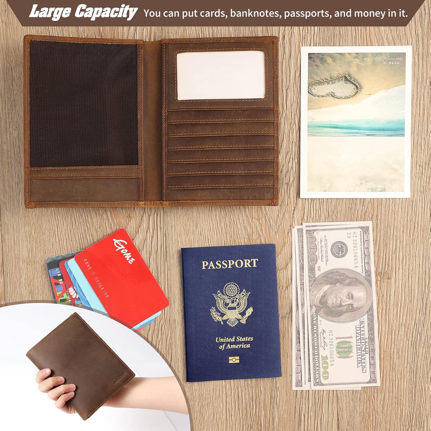 Jack&Chris Leather Passport Holder RFID Blocking Passport Travel Wallet Cover Case for Men Women Brown JC17 - Image 6